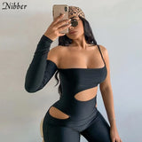 sexy hollow out sling jumpsuits women Solid color basic club party black playsuits summer fashion stretch jumpsuit