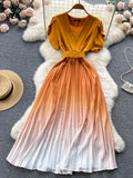 Pleated Gentle Women Summer Dress 2022 Sashes V Neck Temperament Elegant Vacation Ladies Solid Chic A Line