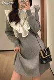 Dresses Women Patchwork Ruffles Thicked Robe Vestido Feminino Chic Beading Knitted Tunic Dress 2023 Vestidos De