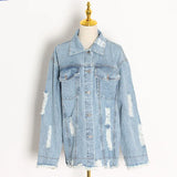 Denim Women's Jackets Lapel Batwing Long Sleeve Tassel Hem Designer Hole Loose Big Size Oversized Coats Female 2023