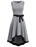 Vintage O-Neck Sleeveless Solid Bow A-line Midi