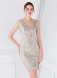 Modest V-neck Sleeveless Sequined Mini Slit Club