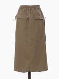 High Elastic Waist Brown Pocket Zipper Long Casual Half-body Skirt Women Fashion Tide New Spring Autumn 2023