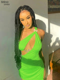 Sisterlinda Sexy Hollow Green Mini Dress Women One-Shoulder Sleeveless Side Split Backless Party Vacation Stretchy Skinny