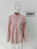 Fashion Women's Shirt Lapel Single Breasted Asymmetric Pockets Pink Stripe Sunscreen Blouse Female Summer 2023 New