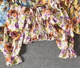 one-shoulder floral lace tie ruffled chiffon shirt female pleated was thin puff sleeve bottoming