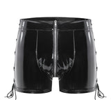 Toloer Men's PVC Mirror Bright Leather Boxer Shorts Sexy Zipper Open File Lederderers Size Accurate-Outfit
