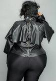 Plus Size High Neck Ruffles PU Leather Long Sleeve