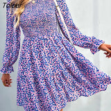 Floral Print Dress Women Casual Puff Sleeve Ruffle Holiday Short Dress Casual Fashion Spring Autumn A-line Dresses