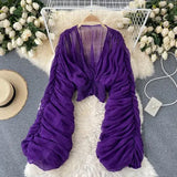 Summer Sexy Draped Chiffon Blouse For Women Elegant V-Neck Puff Long Sleeve Short Tops Female Slim Party Shirts 2022 New