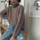 WOTWOY Autumn Winter Knitted Turtleneck Sweater Women Thick Long Oversized Sweaters Women Solid Cashmere Pullovers Korean