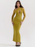 Mesh Long Sleeve Bodycon Deep Neck Maxi Dress-Outfit