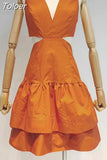 Sexy Plain Dress For Women V Neck Sleeveless High Waist Cut Out Mini A Line Dresses Female 2023 Summer Fashion Clothing