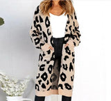 Autumn Winter Long Leopard Cardigan Women Knitted Sweater Oversized Coat Colorful Long Sleeve Women's Clothing Female