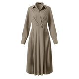Pleated Fashion Elegant Work OL Party Casual Vestidos Shirtdress Vintage Dresses ZANZEA Women Spring Sleeved A-line Lapel