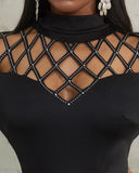 Black Hollow Out Long Sleeves Bell Bottom Formal