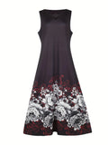 Sleeveless Dress Female Positioning Print Dress Bohemian Retro Long