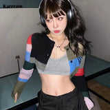 Y2k Aesthetics Crop Cardigan Harajuku Patchwork Knit Cardigan Grunge E-girl Short Sweater Korean Fashion Crop Top