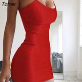 Women Spaghetti Straps Dress Sexy Sleeveless Bodycon Solid Color Mini Slim New Fashion Summer Beach Club Party Sling
