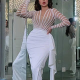 Dress Women Sleeveless Solid Sequin O Neck Asymmetrical High Street Dance Wedding Prom Party Night Fashion Long Dresses