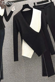 Summer New Elegant Women's Pants Set Fashion Black and White Stitched Chiffon Coat Pants Two-piece Set Female
