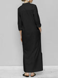 Summer Dresses Women 2022 Casual Fashion Simple Solid Color V-neck Pocket Pullover Cotton Linen Dress Loose Long Dress