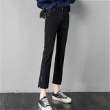 Jeans Women Straight Slim Denim Plus Size Korean Style Side Slit Ankle-length College Trendy All-match Female Bottom