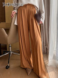 Straight Pleated Wide Leg Pants For Women High Waist Casual Solid Joker Trouser Female Fashion New Spring