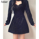 Elengant Solid Hollow Out Velvet Mini Dress Long Sleeve A-line Rave Dresses Women Casual Fashion Outfits Autumn