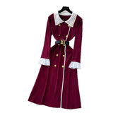 Small Fragrant Style Trendy Collar Long Sleeve Metal Double Buckle Waist Thin Temperament Knitted