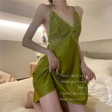 Sexy Lace short Pajama Dress women Satin short dress ladies V neck dress White mini dress Summer vestidos dress