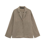 New Linen Long-Sleeved V-Neck Shirt 478620 Mid-Rise Shorts