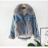 2022 Winter Loose Denim Jacket Women Oversized Fur Collar Plus Velvet Padded Jackets Vintage Cotton Thick Warm Jean