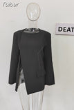 Fashion Women's Blazer Round Collar Loose Single Breasted Long Sleeve Asymmetric Black Suit Jackets Summer 2023 New