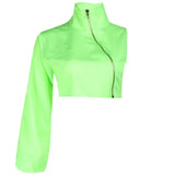 Graduation party Gothic Cool Lady Stylish Zip Up Crop Top Hoodies Women Turtleneck Punk Black Green Sweatshirt Hip Hop Outfits