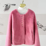 Autumn And Winter Fashion Leisure European Imitation Marince Round Collar Small Fragrant Fur Coat Velvet Short Temperament Burst