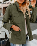 Women Zipper Jacket Autumn Female Outerwear Long Sleeve Casual Streetwear Coat Windbreaker Anorak Stand Collar Military