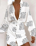 Print Long Sleeve Blouse Dress with