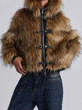 Winter 2024 Fashion Street Logo Metal Buckle Hottie Short Zipper Fur Hooded Coat Female-Outfit
