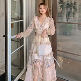 Boho A-Line Dress 2021 Elegant Autumn Women Runway Sexy Backless Cross Lace Up Long Sleeve Chiffon Holiday