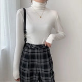 Solid Color Turtleneck Long Sleeve Knitted Tee-Outfit