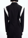 Fashion Women's Blazer Notched Collar Slim Waist Long Sleeve Contrast Color Spliced Suit Jackets Autumn 2023 New