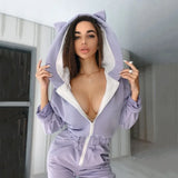 Women Jumpsuit Cat Hooded Long Sleeve Cute Sweatshirt Womens Jumpsuit High Waist Plus Size Thermal Rompers Winter