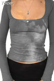 Women's Long Sleeve Top Basic Slim Fitted T-Shirt Spring Square Neck Y2k Crop Top Lace Tee Streetwear Female Pullovers T