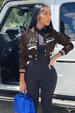 Student Cropped Baseball Bomber Coat Casual Single Breasted Long Sleeve Jackets Streetwear Oversize Letterman