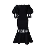 Women's Fashion Temperament Lace Side-Scaught Fishtail Party Dress Dress Dress Dress
