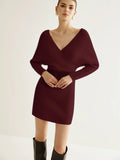 New Women's Fashion Temperament Cross V-Neck Bat Pack Hip Knitted