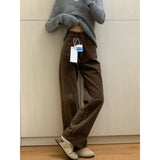 Wicked Broad Leg Pants Women Autumn And Winter Plus Velvet Narrow Version Of Straight Trousers Retro High-Rise Thin