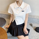 Toloer Cotton 2024 Summer New Polo Shirt Short-Sleeved T-Shirt Female Slim High Waist Lapel Short Style Student Jacket