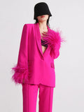 Toloer New Temperament Top Collar With Diamond Design Sense Cuff Stitching Ostrich Hair Long Sleeve Suit Spring Style-Outfit
